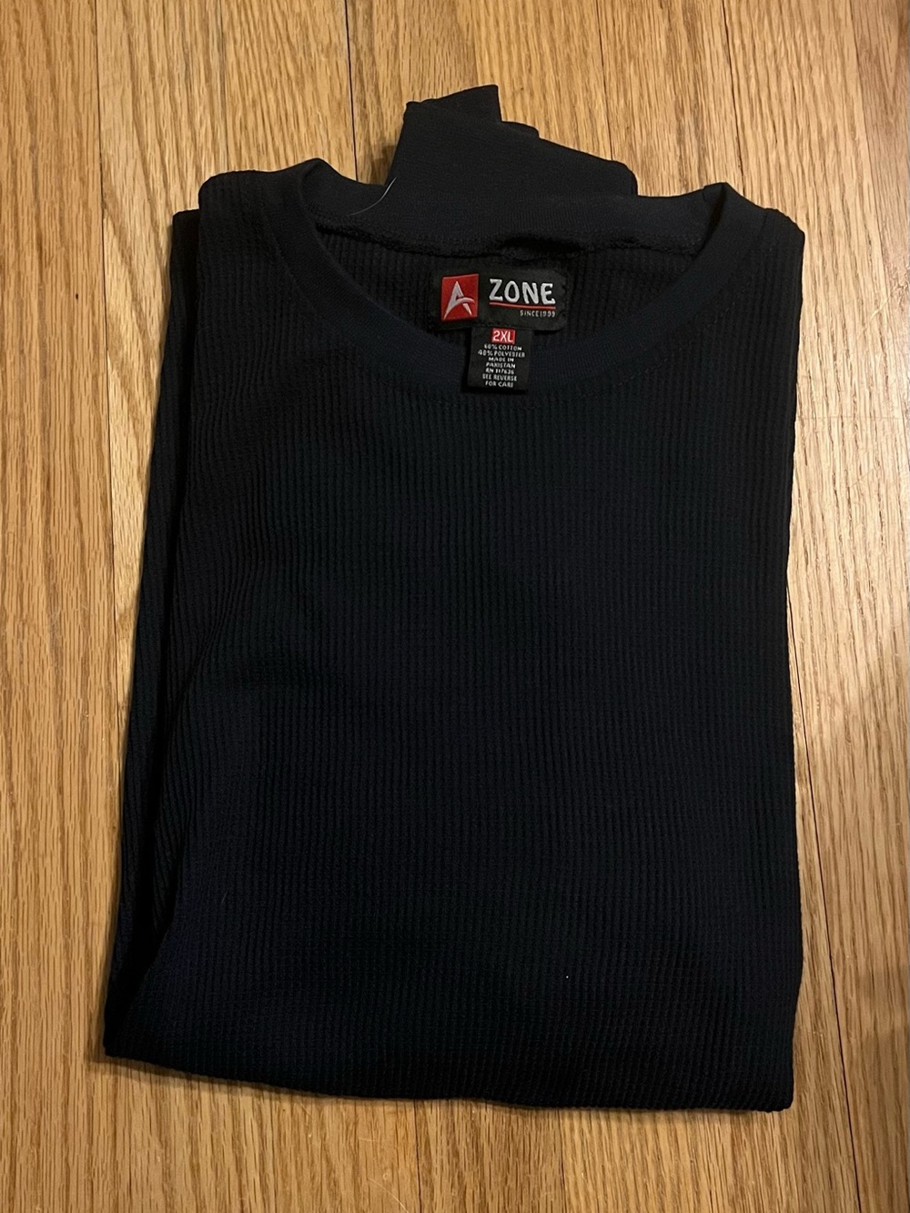 A Zone Men's Blue Waffle Knit Long Sleeve Shirt - 2XL